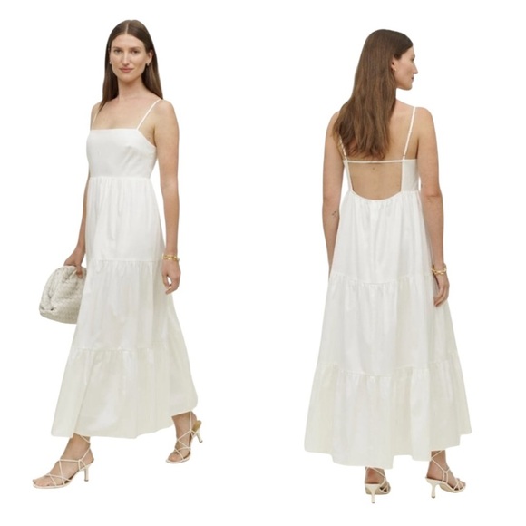 NWT Reformation East White Organic Cotton Tiered Midi Dress Size L - Picture 16 of 16